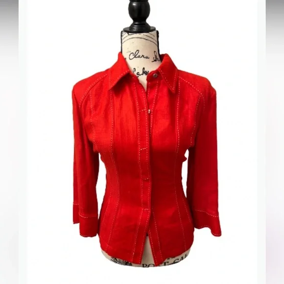 Preston & York Red Blazer white trim stitching Casual Vintage size 10 large - Picture 1 of 7